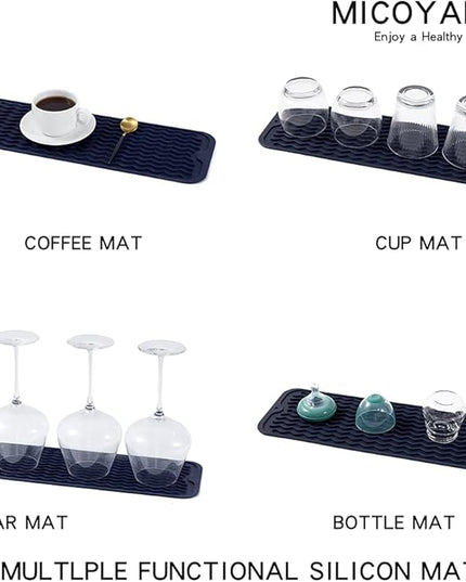 Silicone Dish Drying Mat for Multiple Usage,Easy clean,Eco-friendly,Heat-resistant Silicone Mat for Kitchen Counter,Sink,Bar,Bottle,or Cup Navy Blue M 17 inches x 6 inches