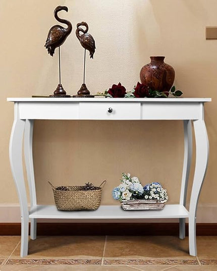 ChooChoo Narrow Console Table with Drawer, Chic Accent Sofa Table, Entryway Table, 39.3 Inch, White