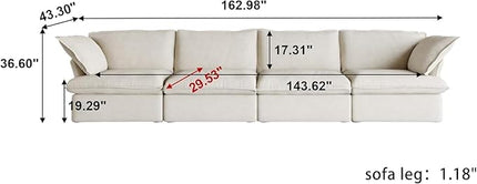 JACH Modular Sectional Couches for Living Room, Deep 4 Seats 162" Sectional Sofa, Cushion Covers Removable, Two Corners and Two Middle, Sofas Furniture for Living Room, Beige
