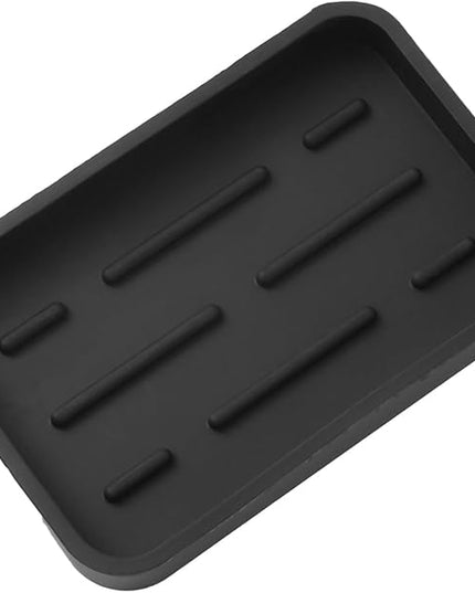 Silicone Kitchen Sink Organizer Tray for Multiple Usage,Easy Clean Sponges Holder for Kitchen Bathroom Counter or Sink,Dish Soap Dispenser,Scrubber,Bottle,Cup Black 4.9”x 3.2”