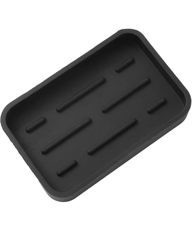 Silicone Kitchen Sink Organizer Tray for Multiple Usage,Easy Clean Sponges Holder for Kitchen Bathroom Counter or Sink,Dish Soap Dispenser,Scrubber,Bottle,Cup Black 4.9”x 3.2”