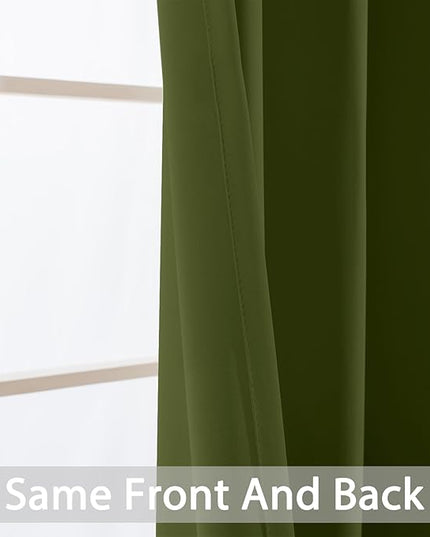 Yakamok Olive Green Curtains 84 Inches Length Blackout Curtain for Bedroom-Green Room Darkening Thermal Insulated Grommet Drapes for Living Room, 52W x 84L,2 Panels