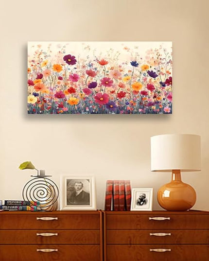 LKY ART Wall Art Canvas Floral Wall Decor for Living Room Colorful Wildflower Picture Garden Print Nature Floral Decorative Painting Office Bedroom Poster Artwork Home Decoration 20 x 40 inches