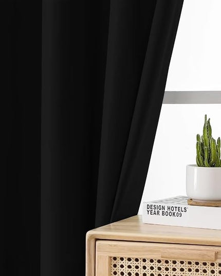 Joydeco Blackout Curtains - 96 Inch Long, Grommet Solid Black Curtains for Living Room & Bedroom, 2 Panels