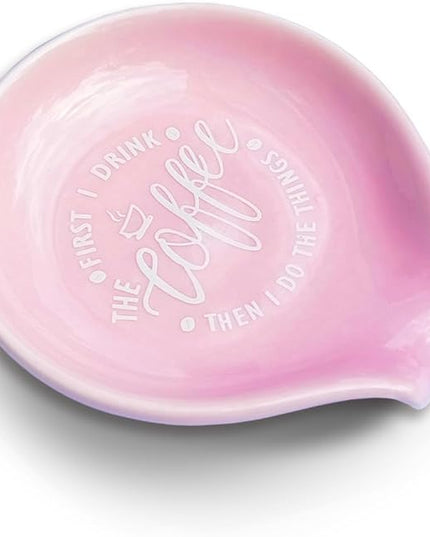 Funny Coffee Quote First I Drink The Coffee Then I Do The Things Ceramic Spoon Holder-Light Purple Coffee Spoon Rest -Cafe Station Bar Accessories