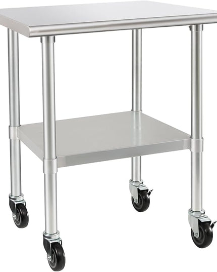 HARDURA Stainless Steel Table with Wheels 24 x 36 Inches Casters NSF Heavy Duty Commercial Work & Prep Table with Undershelf and Galvanized Legs for Restaurant Kitchen Bar and Hotel Garage