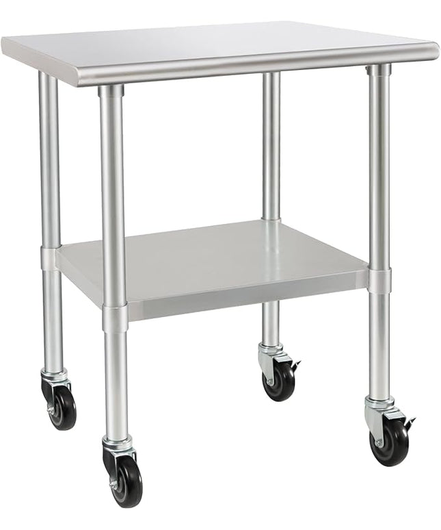 HARDURA Stainless Steel Table with Wheels 24 x 36 Inches Casters NSF Heavy Duty Commercial Work & Prep Table with Undershelf and Galvanized Legs for Restaurant Kitchen Bar and Hotel Garage