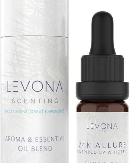 Levona Scent Essential Oil - Fresh Aroma for Home, Office, Hotel & Spa, Ideal for Humidifiers & Diffusers, Hotel Fragrance with Bergamot, Lemon & Lemongrass - 10ml / 0.33 fl oz, 24K Allure