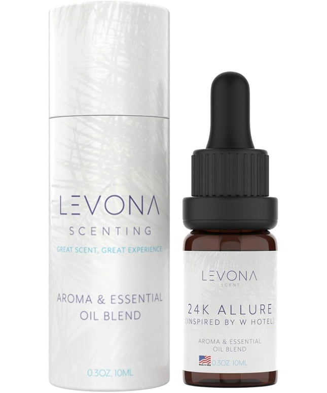 Levona Scent Essential Oil - Fresh Aroma for Home, Office, Hotel & Spa, Ideal for Humidifiers & Diffusers, Hotel Fragrance with Bergamot, Lemon & Lemongrass - 10ml / 0.33 fl oz, 24K Allure