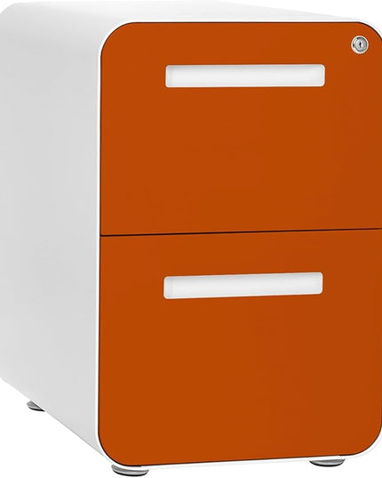 Laura Davidson Furniture Stockpile 2 Drawer Mobile File Cabinet with Lock - Under Desk Metal Filing Cabinet, Legal/Letter File Folders, Wheels and Stationary Feet, Pre-Assembled, White/Orange