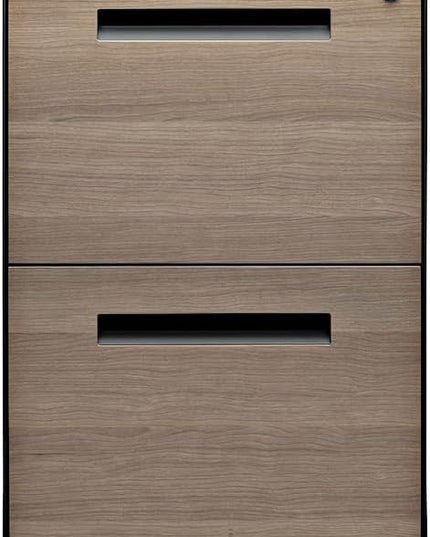 Laura Davidson Furniture Stockpile 2 Drawer Mobile File Cabinet with Lock - Under Desk Metal Filing Cabinet, Legal/Letter File Folders, Wheels and Stationary Feet, Pre-Assembled, Black/Wood