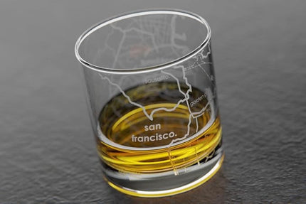 Well Told Engraved San Francisco California Map Rocks Glass, Old Fashioned Whiskey Glass (11 oz, Clear) Etched Whiskey Glass, Gifts For Whiskey Lovers