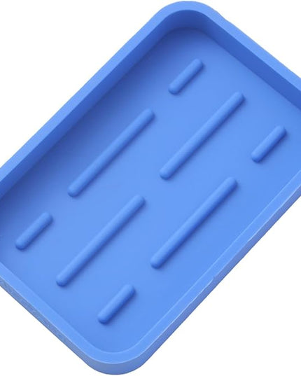 Silicone Kitchen Sink Organizer Tray for Multiple Usage,Easy Clean Sponges Holder for Kitchen Bathroom Counter or Sink,Dish Soap Dispenser,Scrubber,Bottle,Cup Lichen Blue 4.9”x 3.2”