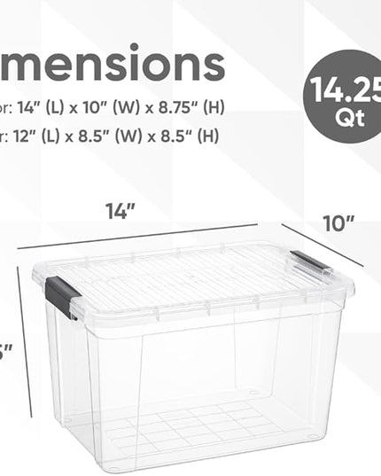 Superio Clear Storage Boxes with Lids, 14.25 Quart Plastic Container Bins for Organizing, Stackable Crates, BPA Free, Non Toxic, Odor Free, Organizers for Home, Office, School, and Dorm
