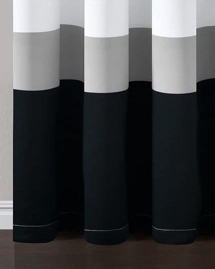 Lush Decor Alexander Color Block Light Filtering Window Curtain Panel Pair, 52"W x 84"L, Black & Gray