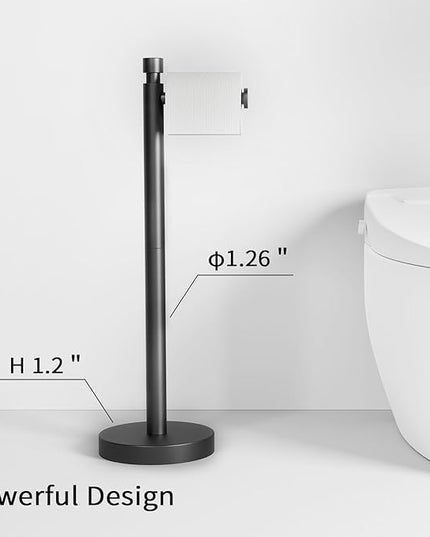 YUMORE Toilet Paper Holder Stand Freestanding, Weighted and Sturdy Matte Black Stainless Steel Design with Non-Slip Cap, Rustproof Tissue Roll Holder for Modern Bathroom, RV