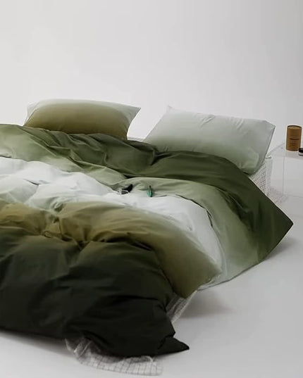 Houseri Gradient Full Comforter Set White and Olive Green Bedding Sets Full Size for Teen Boys Girls Aesthetic Cream and Army Green Bed Sets Soft Comfy Dark Green Artistic Ombre Dorm Quilts Full