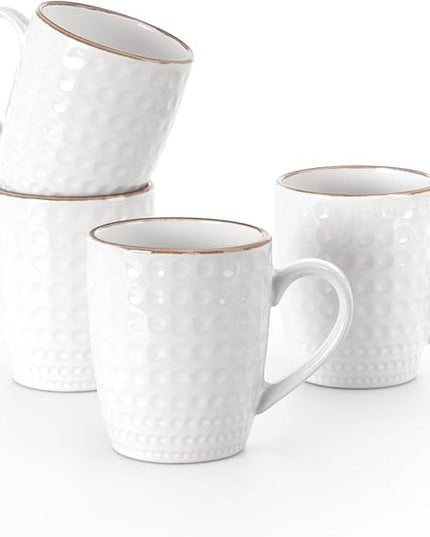 famiware Coffee Mugs Sets for 4, 12 oz Mug Set, Coffee Cups with Handle for Coffee, Tea, Cocoa and Milk, Microwave and Dishwasher Safe, White Circle