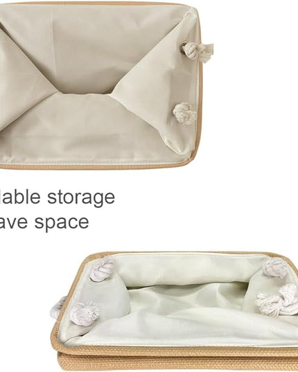 TheWarmHome Storage Bins for Shelves - Medium 3Pack 13.8L*9.8W*6.7H inch Canves Storage Basket for Organizing, Fabric Storage with Handles for Clothes Baby Dog Toys(Beige)