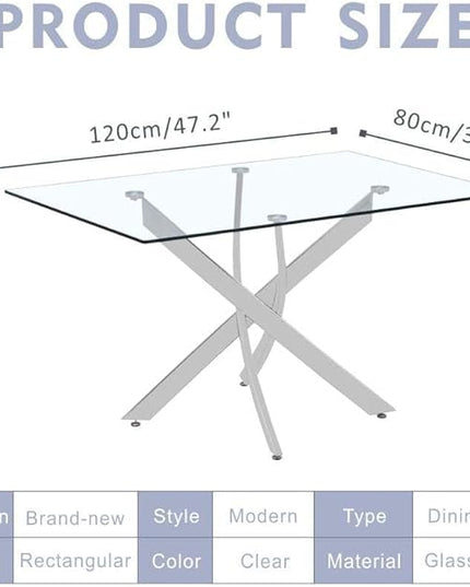 5 Piece Dining Table Table Set, Modern Tempered Glass Dining Table Set for 4 Kitchen Table Set with 4 Upholstered Chairs for Kitchen Dining Room (Sliver Table with Black Hoop Leg Chairs)