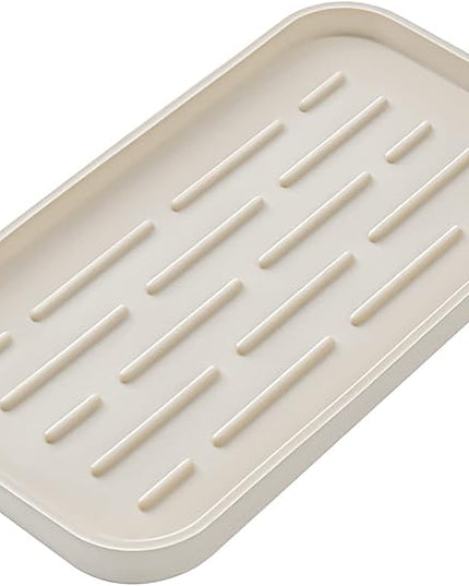 Silicone Kitchen Sink Organizer Tray for Multiple Usage,Eco-Friendly Sponges Holder for Kitchen Bathroom Counter or Sink,Dish Soap Dispenser,Scrubber,Bottle,Cup (Tapioca, 10"×5.3")