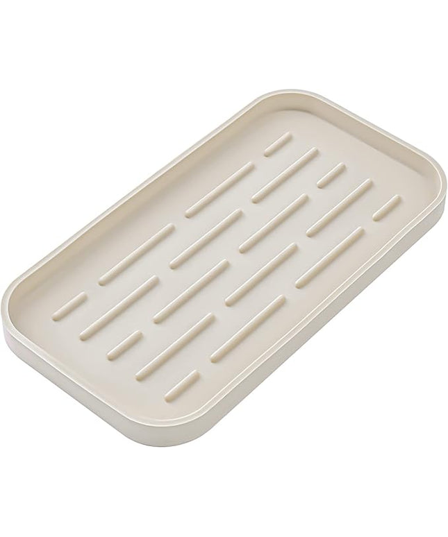 Silicone Kitchen Sink Organizer Tray for Multiple Usage,Eco-Friendly Sponges Holder for Kitchen Bathroom Counter or Sink,Dish Soap Dispenser,Scrubber,Bottle,Cup (Tapioca, 10"×5.3")