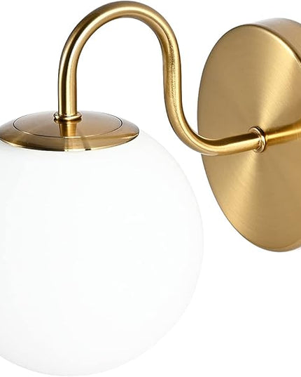 Modern Bedroom Wall Sconce Brushed Brass Indoor Wall Light Fixture Milk White Globe Glass Wall Lamp for Bathroom Kitchen Living Room Vanity Hallway (Exclude Bulb)
