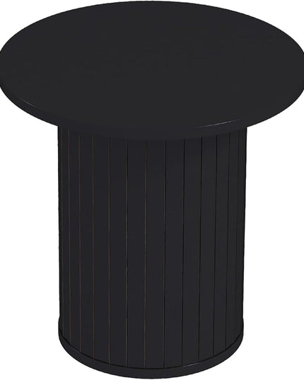 COSVALVE Round Wood Fluted End Table, 15.7” Circle Farmhouse Side Table Sets for Living Room, Bedroom, Balcony, Small Spaces, Black