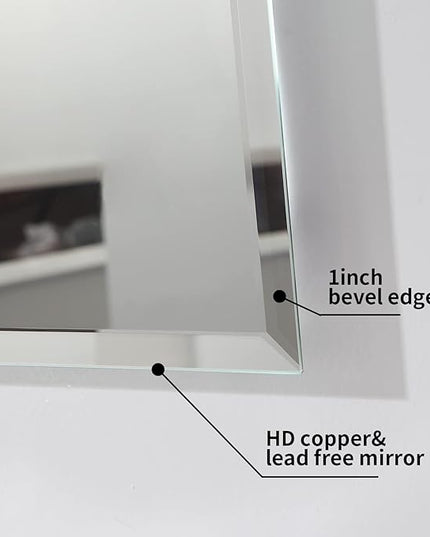 Mirrorons Beveled Mirror, 24" x 36" Frameless Rectangle Bathroom Vanity Mirror with Beveled Edge, Hangs Horizontally or Vertically. Upgraded Shatterproof