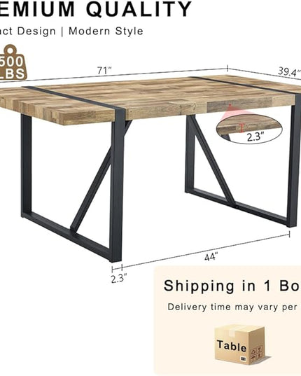 71" Rectangular Dining Table for 6-8, Wood Kitchen Table with Metal Legs, Modern Dinner Table for Home, Kitchen Living or Dining Room