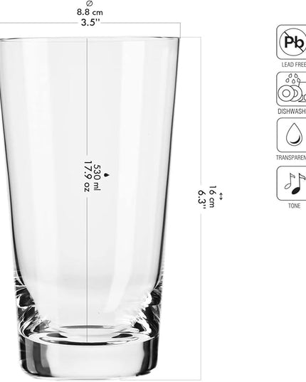 Krosno Classic Beer Glasses, Set of 6, 17.9 oz, Lager, Pilzner, Wheat Beer, Pint Glasses, Pure Collection, Dishwasher Safe, Made in Europe