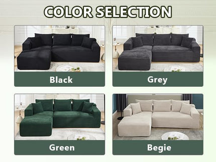 PELUMY 108.7" L-Shaped Modular Sectional Sofa with Oversized Chaise, Cloud Couch with Memory Foam, No Assembly Required Sleeper Sofa for Small Space Living Room, Apartment (Green, Corduroy)