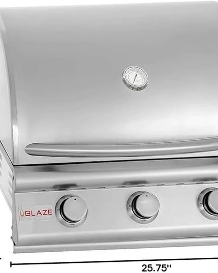Blaze Prelude LBM Built-in Natural Gas Grill | 25-Inch 3-Burner BBQ with 42,000 BTUs | 304 Stainless Steel Construction | Flame Stabilizing Grids BLZ-3LBM-NG