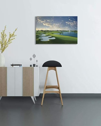 Blue Monster Golf Course Canvas Wall Art for Living Room Bedroom Bathroom Home Decorations Paintings Golf Course Picture Poster Framed Artwork Ready to Hang(28''H x 44''W)