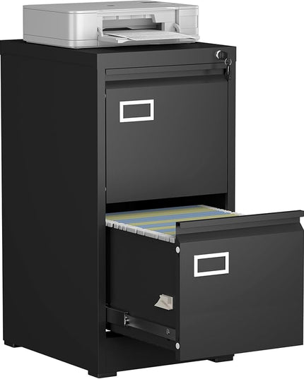 Filing Cabinet,2 Drawer File Cabinet with Lock,Locking File Cabinets for Home Office,Small Filing Cabinet for Letters/Legal/A4,Assembly Required,Black