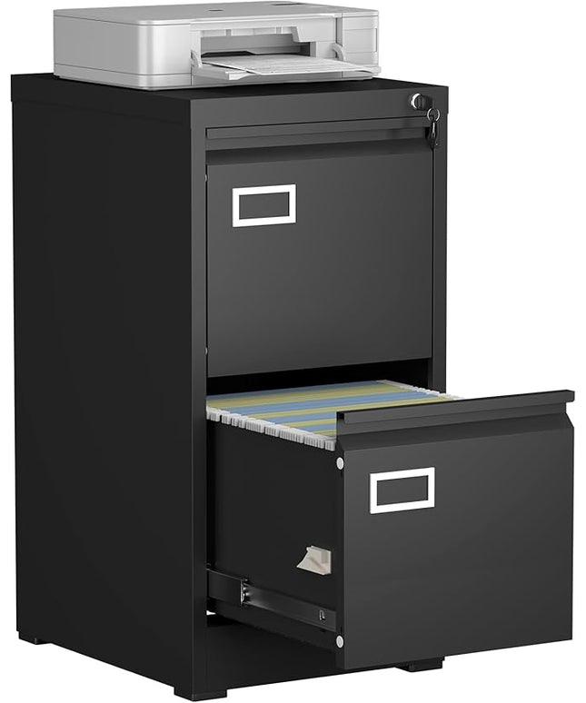 Filing Cabinet,2 Drawer File Cabinet with Lock,Locking File Cabinets for Home Office,Small Filing Cabinet for Letters/Legal/A4,Assembly Required,Black