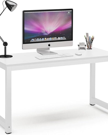 Tribesigns Computer Desk, 55 inch Large Office Desk Computer Table Study Writing Desk for Home Office, White + White Leg