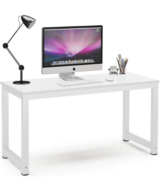 Tribesigns Computer Desk, 55 inch Large Office Desk Computer Table Study Writing Desk for Home Office, White + White Leg
