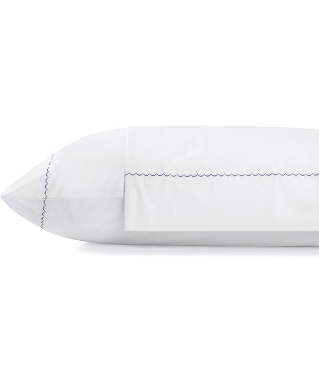 Linen Home 100% Cotton Percale Moon Scallop Hem Pillowcases King Size, Dark Blue, 2 Pieces of Pillow Case, Crisp and Cool Strong Bed Linen, 20 inches X 40 inches