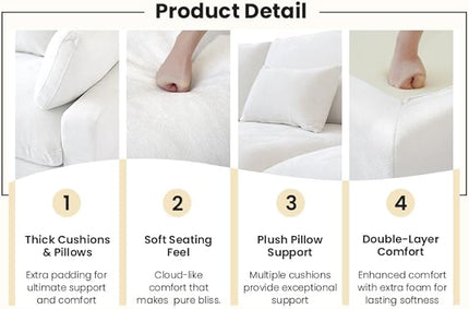 Cloud Couch for LivingRoom,190" U Shaped Modular Sectional Couch with Storage Ottoman,Down Filled 9 Seater Convertible Sleeper Sofa Bed Oversized Furniture,White