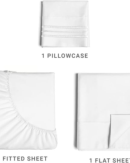 Twin Size 3 Piece Sheet Set - Comfy Breathable & Cooling Bed Sheets Set - Hotel Luxury Bedding for Women, Men, Kids, Teens, Boys & Girls - Deep Pockets, Ultra-Soft and Wrinkle Free - Oeko-Tex - White