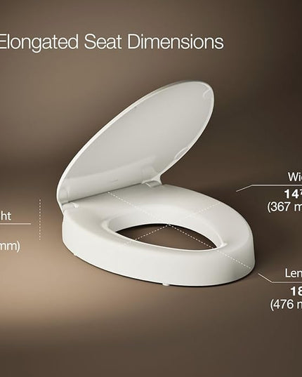 KOHLER 25875-96 Hyten 3" Height, Elevated Soft Close Elongated Toilet Seat, Contoured Seat with Grip-Tight Bumpers, Quick-Attach Hardware, No Slam Toilet Seat, Biscuit