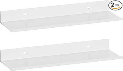 Adhesive Shower Shelves for Wall 2 Pack, White Metal Shower Caddy 40cm, Waterproof Floating Shelves for Bathroom Wall, No Drill Shower Organization