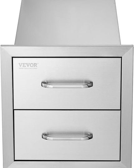 VEVOR Outdoor Kitchen Cabinets 14W x 14.3H x 23D Inch, BBQ Island Drawers Stainless Steel, Flush Mount Double with Handle, BBQ Island for Outdoor Kitchens or Grill Station