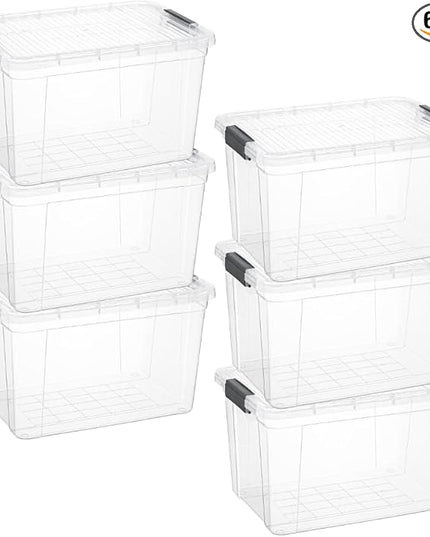 Superio Storage Bins with Lids- Clear Boxes for Organizing, Stackable Plastic Containers- BPA Free, Non-Toxic, Odor Free, Organizer for Home, Office, Dorm (6 Pack, 14.25 Qt)