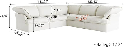 JACH V-Shaped Cloud Sectional Couch, Deep Seats Convertible Sofas, Minimalist Cloud Modular Sofa, Down Fill Soft Sofas for Living Room, Office, Apartment (5 Seats, White)