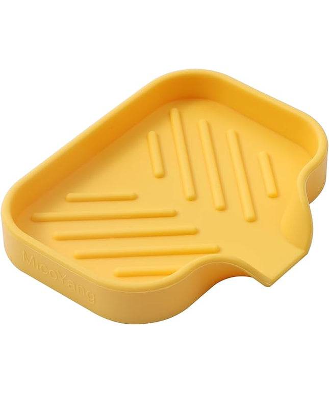 Silicone Bathroom Soap Dishes with Drain Spout-Bathroom and Kitchen Sink Organizer,Sponge Holder,Dish Soap Tray,Perfect for Dispenser,Scrubber,Bottle,Cup on Sink or Counter-Yellow 4.9"×3.2"