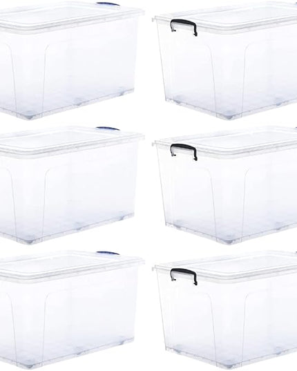 Superio Storage Bins with Lids- Clear Boxes for Organizing, Stackable Plastic Containers- BPA Free, Non-Toxic, Odor Free, Organizer for Home, Office, Dorm (6 Pack, 85 Qt (Wheeled))