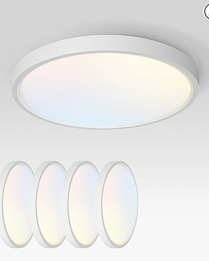 ASD LED 12" Round Flush Mount Ceiling Light Fixture, Low Profile Surface Lighting | 5CCT, Dimmable, Ultra-Thin, ETL Listed | 24W 2000LM 2700-6000K 100-277V | Kitchen, Hallway Lamp | White, 4 Pack