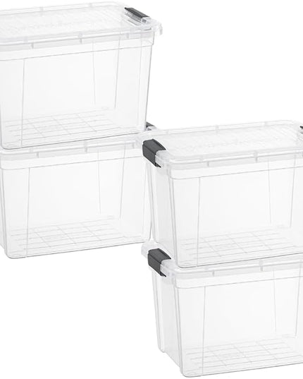 Superio Clear Storage Bins with Lids, Stackable Deep Storage Boxes with Latches and Handles, Extra Small, 4 Pack, Deep Containers for Home, Garage, and Kitchen